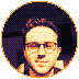 raw, drawn as a 72-pixel portrait in amber and violet.